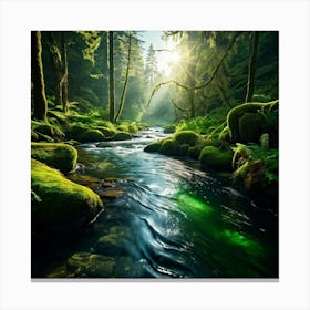 Mossy Stream In The Forest Canvas Print