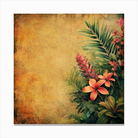 Grunge Background With Tropical Flowers Art Canvas Print