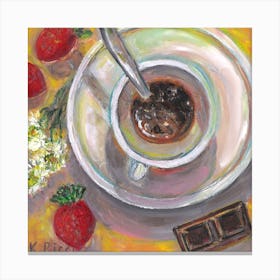 Still Life With Coffee Cup Strawberries Chocolate Daisies Food Canvas Print