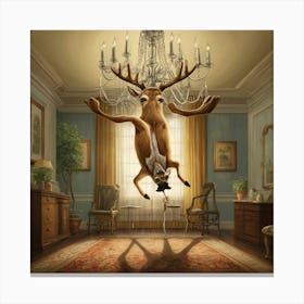 Deer In The Chandelier Canvas Print