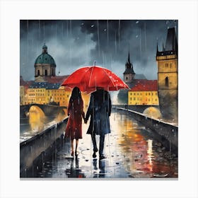 Charles Bridge In The Rain Canvas Print