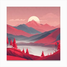 Misty mountains background in red tone 44 Canvas Print