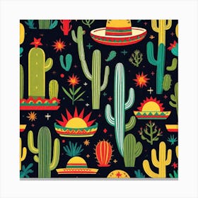 Mexican Cactus Seamless Pattern 3 Canvas Print