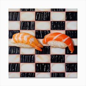 Nigiri Sushi Checkerboard Background 3 Canvas Print