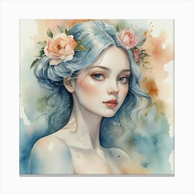 Blue Haired Girl Art Print Canvas Print