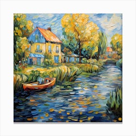 Impressionist Mosaic: Brushstroke Riverside Euphony Canvas Print
