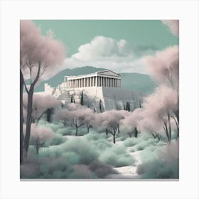 Acropolis Mint Green Landscape Canvas Print