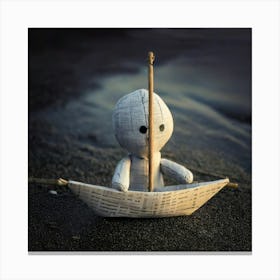 Firefly Stick, Doll, Sad, Expression, Paper, Boat, Newspaper, Gloomy, Background, Melancholy, Minima (8) Canvas Print