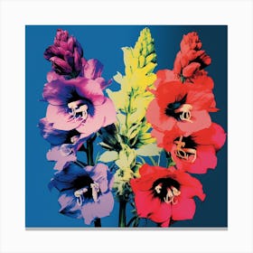 Andy Warhol Style Pop Art Flowers Delphinium 1 Square Canvas Print