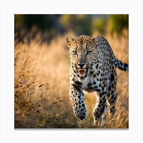 Leopard Running In The Grass Canvas Print