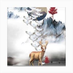Deer And Birds Canvas Print