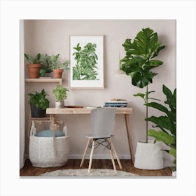 Home Office With Plants Canvas Print