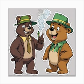 Two Bears Smoking A Cigarette Canvas Print