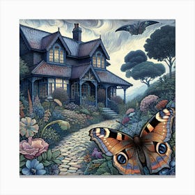 Woodcut Butterfly in Cottage Garden I Canvas Print