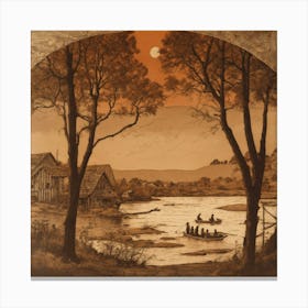 In Wood Block Etching Style (1) Canvas Print