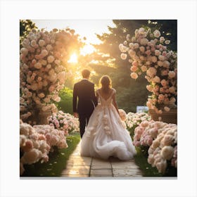 Bride And Groom Walking Down The Aisle Canvas Print