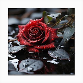 Red Rose In Water Canvas Print