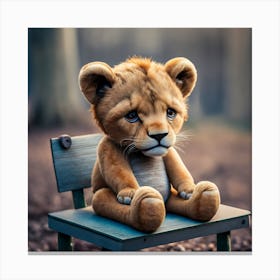 The Picture Shows A Cute Stuffed Lion Cub With A Canvas Print