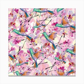 Tropical Flowers ,Bird Canvas Print