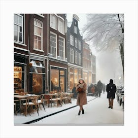 Amsterdam Chavez, winter, christmas snowfall.Winter In Amsterdam 1 Canvas Print