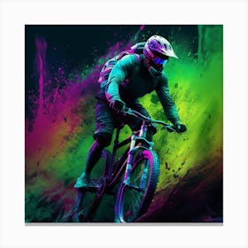 Mountain Biker In Colorful Powder Canvas Print