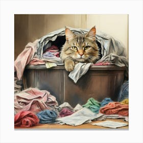 Cat In Laundry Basket 3 Canvas Print