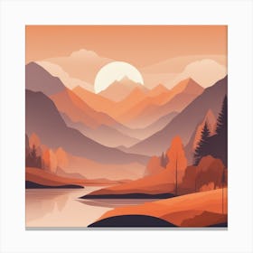 Misty mountains background in orange tone 25 Canvas Print