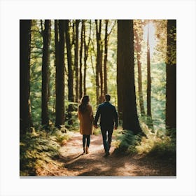 Couple Walking Through The Forest Canvas Print