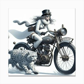 Steampunk Woman Riding A Motorcycle Canvas Print