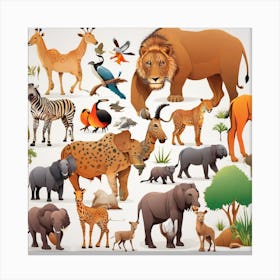 Set Of African Animals 1 Canvas Print