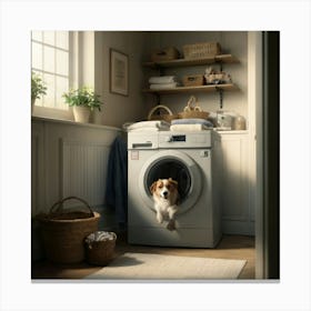 Dog In Washing Machine laundry room Canvas Print