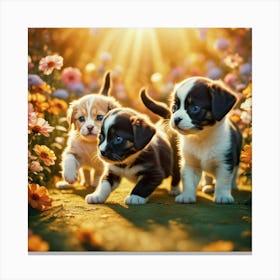 Puppies In The Garden Canvas Print