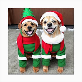 2 Dogs In Christmas Costumes Canvas Print