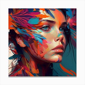 Feathers And Flowers Abstract Portrait Canvas Print