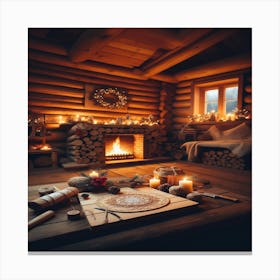 Log Cabin In Winter Lienzo