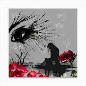 Roses And Snow Canvas Print