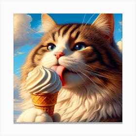 Cat Eating Ice Cream Canvas Print