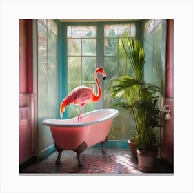 Flamingo In Bathroom Elegantly Standing 2 Canvas Print