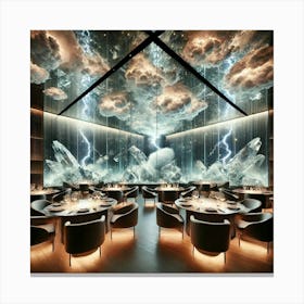 A Futuristic Restaurant Interior Blending Elegance Canvas Print