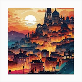 Cityscape At Sunset Canvas Print