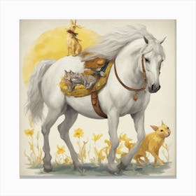 6148 A White Horse With White Hair Carrying A Yellow Ra Xl 1024 V1 0 Canvas Print