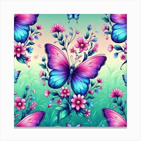 Butterfly and flowers 1 Canvas Print