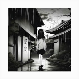 Girl in Rain Canvas Print