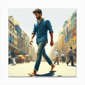 Man Walking In The City Canvas Print