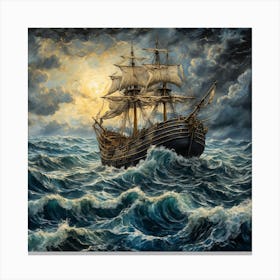 Sailing Ship In Stormy Sea Canvas Print