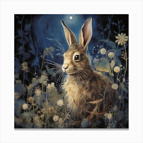 Rabbit Of The Magical Moon Meadow, Rabbit Art Print. Canvas Print