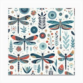 Scandinavian style,Pattern with colorful Dragonfly Canvas Print