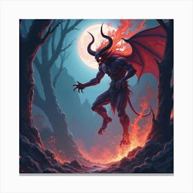 Demon Summoning Dark Forces In A Vibrant, Watercolor Abyss 1 Canvas Print