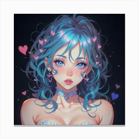 Cute Girl With Hearts 777(1) Canvas Print