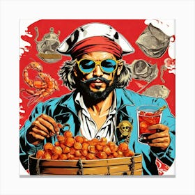 Pirate With A Basket Of Seafood Canvas Print